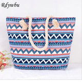 Women Ethnic Striped Bohemian Canvas Tote Bag B64045