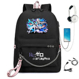 Re:Zero Backpack USB Student Schoolbag Travel Laptop Bag