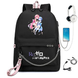 Re:Zero Backpack USB Student Schoolbag Travel Laptop Bag