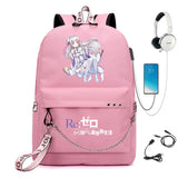 Re:Zero Nylon Backpack USB Schoolbag Teen Knapsack Bookbag