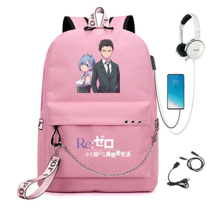 Re:Zero Nylon Backpack USB Schoolbag Teen Knapsack Bookbag