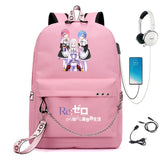 Re:Zero Nylon Backpack USB Schoolbag Teen Knapsack Bookbag