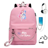 Re:Zero Nylon Backpack USB Schoolbag Teen Knapsack Bookbag