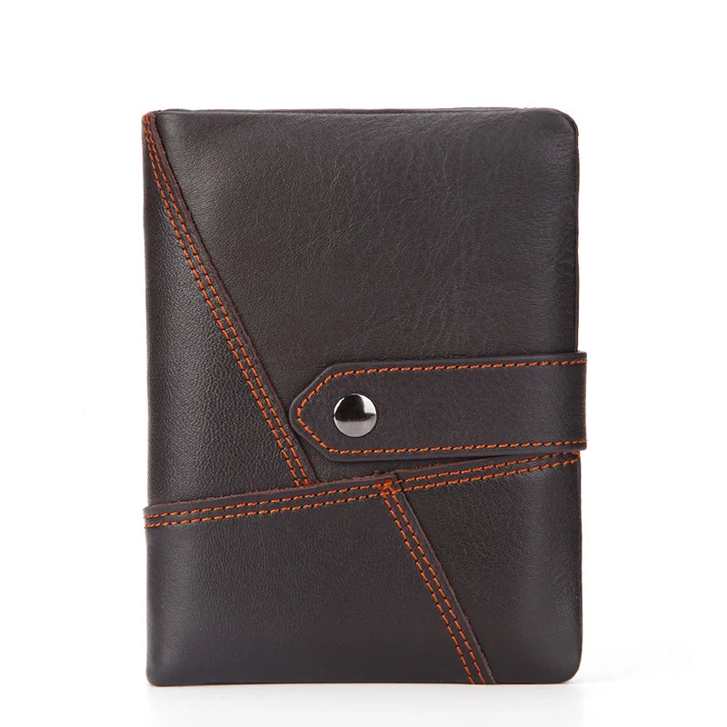 Real Cow Leather Men Wallets Vintage Slim Thin Trifold Wallet Money Bag Small Ma