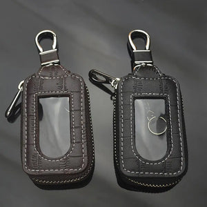 Genuine Leather Zipper Key Holder Case with Transparent Window