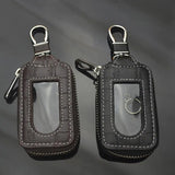 Genuine Leather Zipper Key Holder Case with Transparent Window