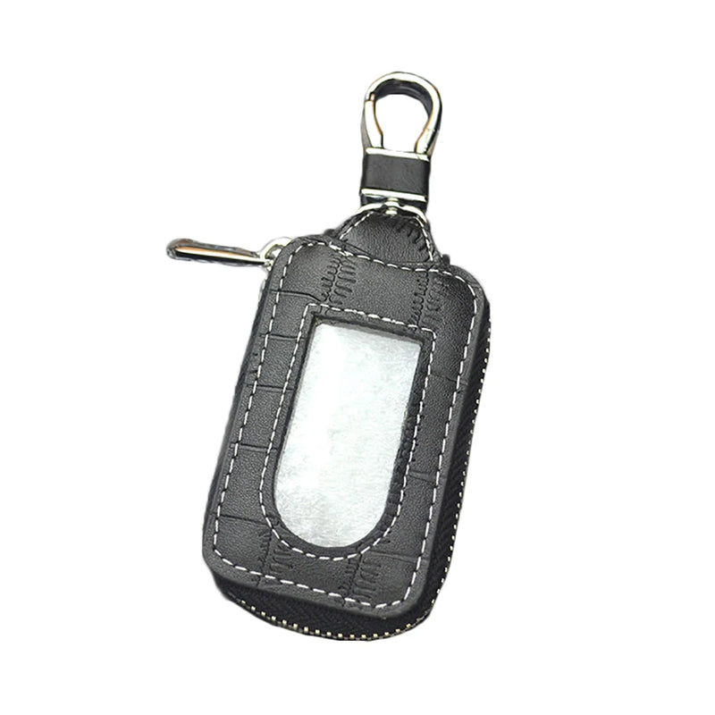 Genuine Leather Zipper Key Holder Case with Transparent Window