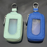 Genuine Leather Zipper Key Holder Case with Transparent Window