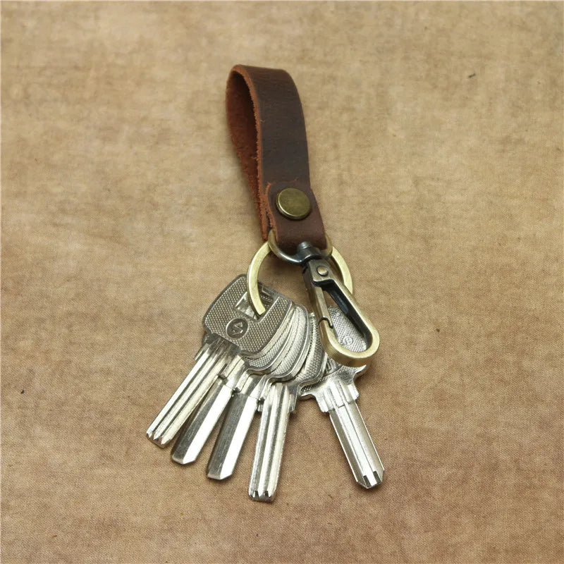 Cowhide Leather Keychain Pocket Car Key Clip Ring Buckle Men Women Gift