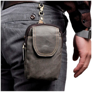 Men Casual Waist Bag Cowhide Hook Belt Pack Cigarette Phone Pouch