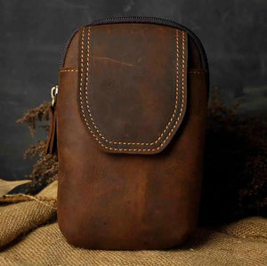 Men Casual Waist Bag Cowhide Hook Belt Pack Cigarette Phone Pouch