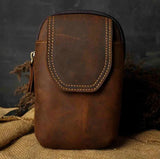 Men Casual Waist Bag Cowhide Hook Belt Pack Cigarette Phone Pouch