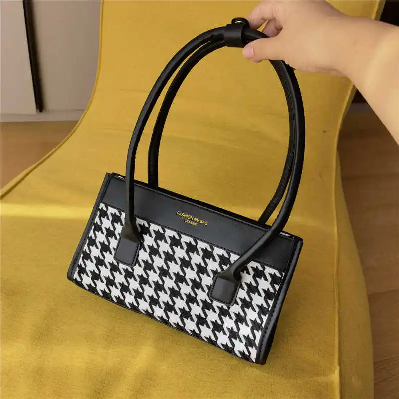 Retro Houndstooth Underarm Bag Ladies Bag Square Bag Wild Shoulder Bag