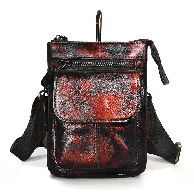 Thick Leather Men Crossbody Waist Bag Cigarette Case