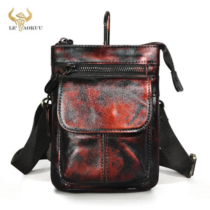 Thick Leather Men Crossbody Waist Bag Cigarette Case