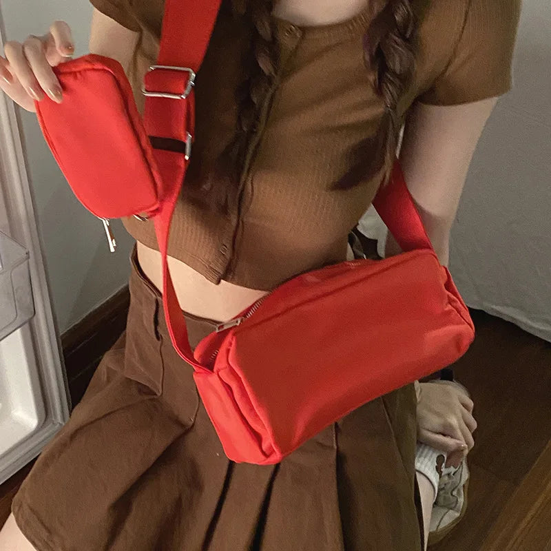 Red Bag Women's Nylon Bag Small Square Bag All-match One-shoulder Women's Bag