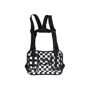Red Plaid Techwear Vest Bag Backpack Men Women Harajuku Chest Bag