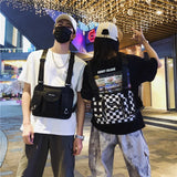 Red Plaid Techwear Vest Bag Backpack Men Women Harajuku Chest Bag