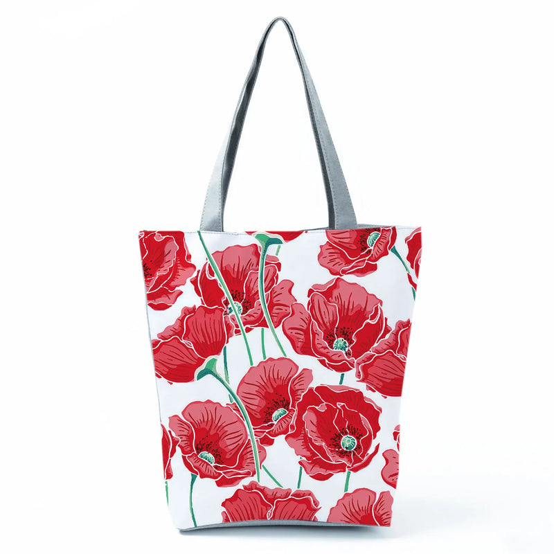 Red Floral Printed Handbag Eco Reusable Foldable Shopping Bag