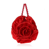 Red Rose Bush Satin Evening Bag Beaded Handle Totes Wedding Handbag