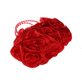 Red Rose Bush Satin Evening Bag Beaded Handle Totes Wedding Handbag