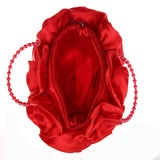 Red Rose Bush Satin Evening Bag Beaded Handle Totes Wedding Handbag