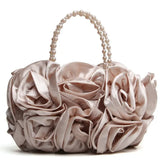Red Rose Bush Satin Evening Bag Beaded Handle Totes Wedding Handbag