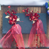 Red Flowers Hair Clip & Earring Set for Bridal Wedding