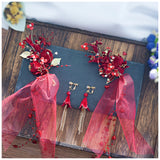 Red Flowers Hair Clip & Earring Set for Bridal Wedding