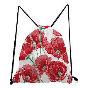 Red Flowers Printed Drawstring Backpack Mini Child School Bags Women Casual Spor