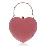 Red Heart Women Clutch Small Diamonds Golden Velvet Evening Bags