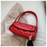 Red Heart Texture Shoulder Bag Ladies Tote Purse Handbag Top Handle Underarm Bag
