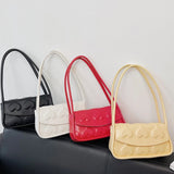 Red Heart Texture Small Square Shoulder Bag Ladies Top Handle Underarm Bag