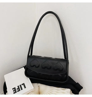 Red Heart Texture Shoulder Bag Ladies Tote Purse Handbag Top Handle Underarm Bag