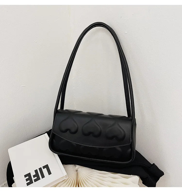 Red Heart Texture Shoulder Bag Ladies Tote Purse Handbag Top Handle Underarm Bag