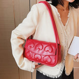 Red Heart Texture Small Square Shoulder Bag Ladies Top Handle Underarm Bag
