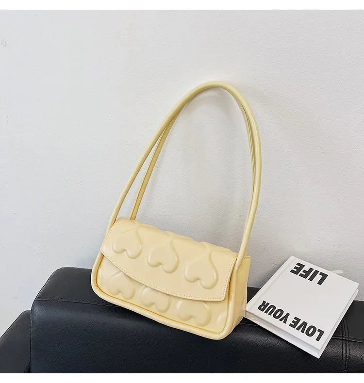 Red Heart Texture Small Square Shoulder Bag Ladies Top Handle Underarm Bag