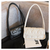 Red Heart Texture Shoulder Bag Ladies Tote Purse Handbag Top Handle Underarm Bag