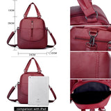 Red PU Leather Women Backpacks Shoulder Crossbody Bags for Girl Bookbags