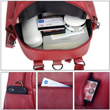 Red PU Leather Women Backpacks Shoulder Crossbody Bags for Girl Bookbags