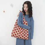Red Polka Dots Cotton Shoulder Bag for Woman Large Shopping Bag Handbags Tote