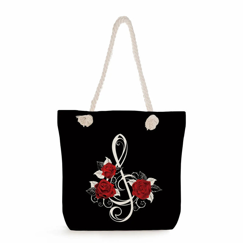 Red Rose Tote Bag Floral Print Women Casual High Capacity Handbag