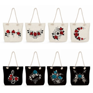Red Rose Tote Bag Floral Print Women Casual High Capacity Handbag