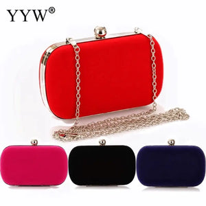 Red Velvet Evening Clutch Bag with Chain Strap for Prom Party Wedding