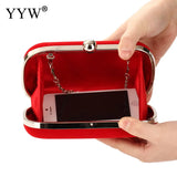 Red Velvet Evening Clutch Bag with Chain Strap for Prom Party Wedding