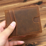 Genuine Leather Men Bifold Wallet Crazy Horse