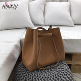 Retro Frosted Women Handbags PU Leather Bucket Shoulder Bag