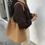 Retro Frosted Women Handbags PU Leather Bucket Shoulder Bag
