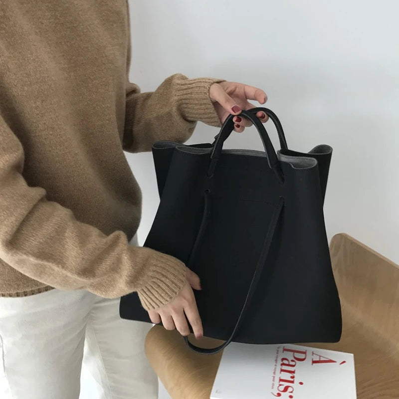 Retro Frosted Women Handbags PU Leather Bucket Shoulder Bag