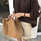 Retro Frosted Women Handbags PU Leather Bucket Shoulder Bag